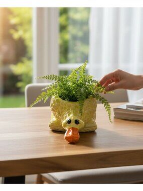Yellow Ceramic Duck-Shaped Planter Or Decorative Bowl Handcrafted Vintage
